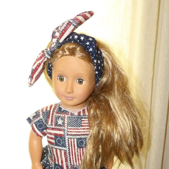 Red White Blue Doll Dress and Head Band for 18 inch Dolls Hand Crafted - Picture 16 of 16